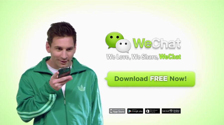Une capture d'écran d'une publicité télévisée WeChat, mettant en vedette la star du football argentin Lionel Messi. [Capture d'écran / Youtube.com]