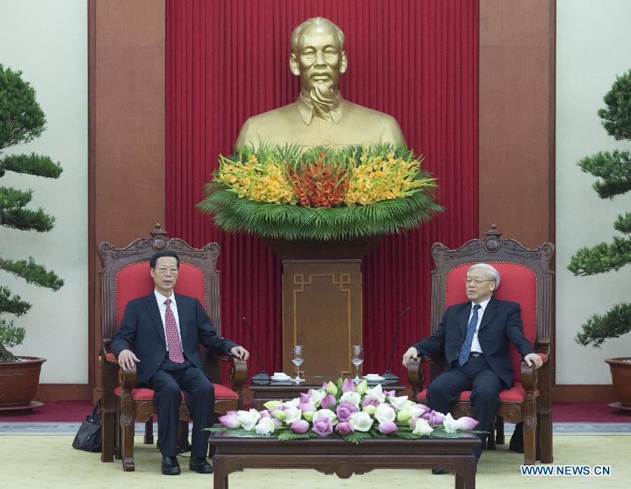 Rencontre entre le vice-Premier ministre chinois Zhang Gaoli et le secrétaire général du PCV Nguyen Phu Trong (Xinhua/Wang Ye)
