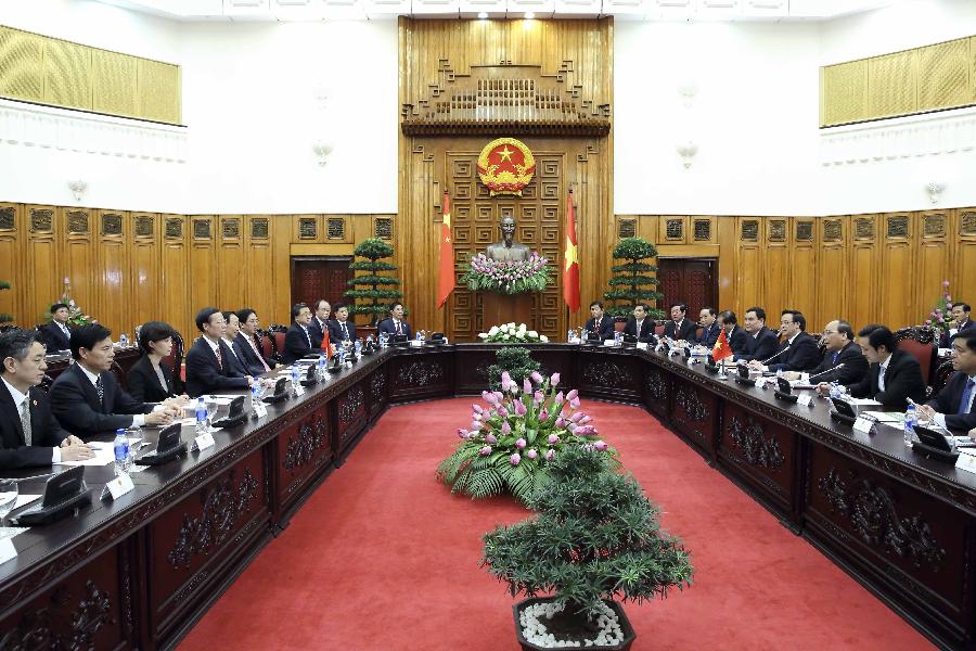Rencontre entre le vice-Premier ministre chinois Zhang Gaoli et le secrétaire général du PCV Nguyen Phu Trong (Xinhua/Wang Ye)