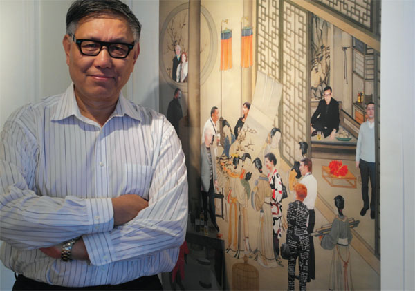 Wu Hung et la peinture de Hong Hao chez lui. Jian Ping / China Daily