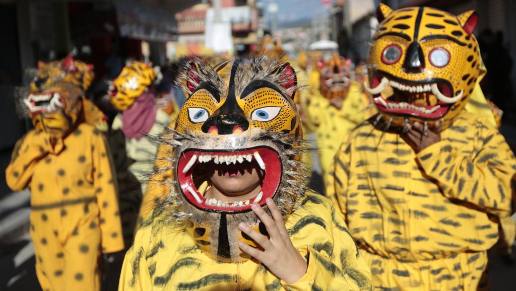 Un millier de villageois mexicains défilent déguisés en tigres pour défier la violence des cartels