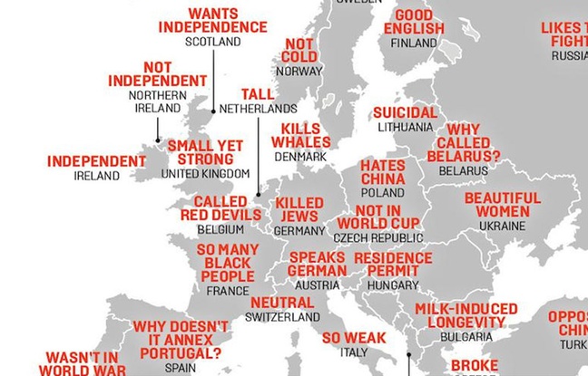 La carte des clichés des Chinois sur les Européens