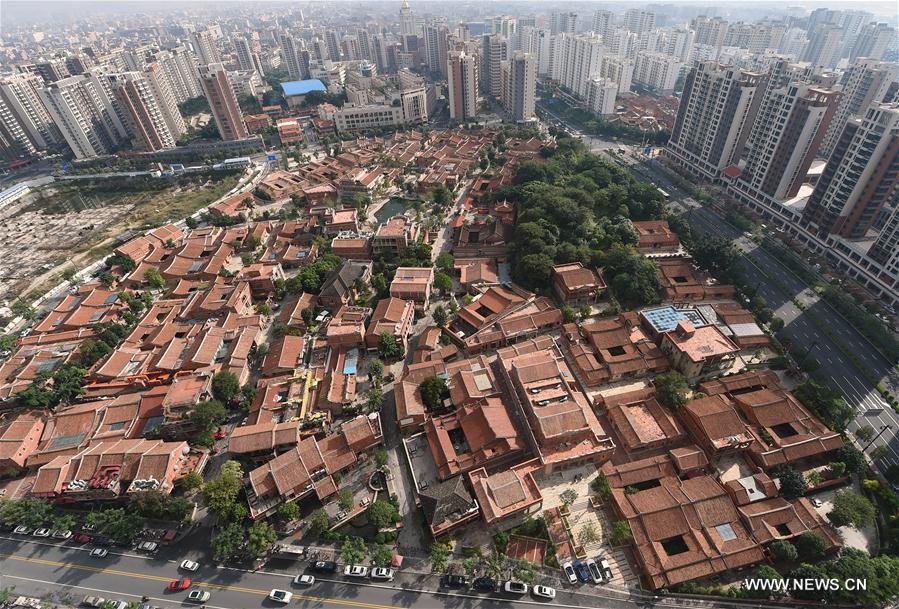 Vue aérienne d'un quartier traditionnel dans le sud de la Chine