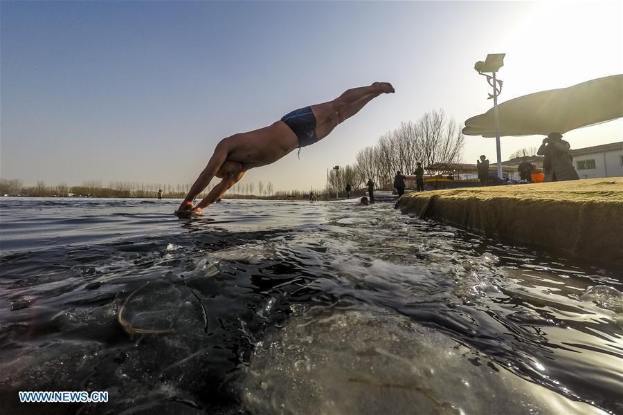 Entraînement hivernal de nageurs dans le Hebei