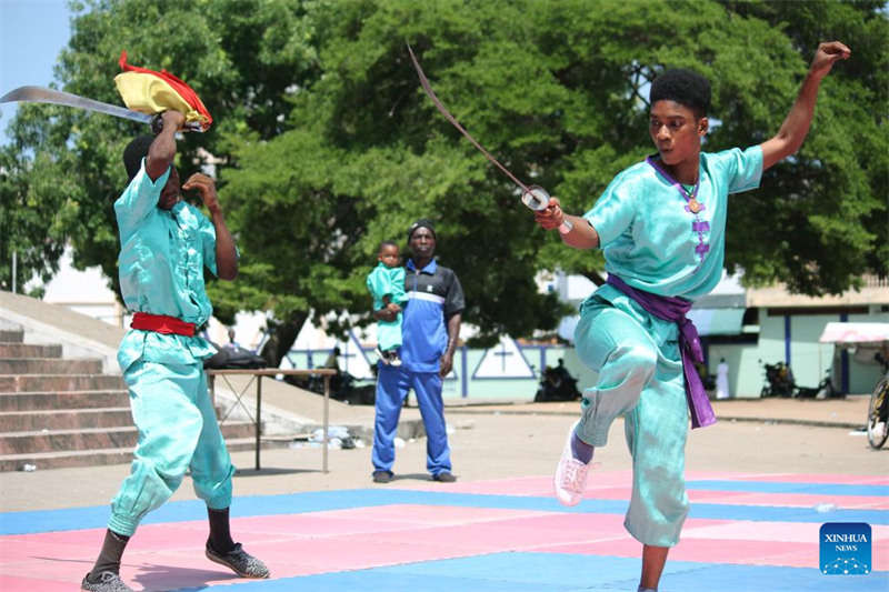 Un spectacle d'arts martiaux chinois donné lors d'une cérémonie de remise de diplômes à Cotonou, au Bénin