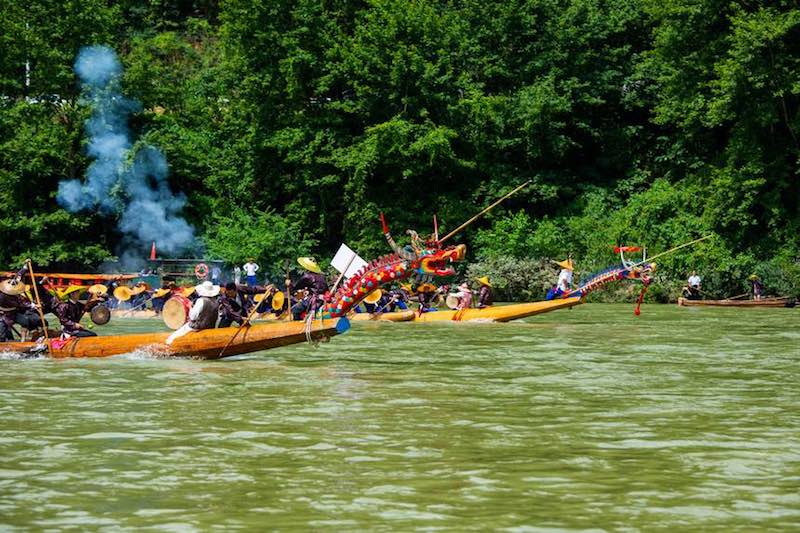 Guizhou : les Miao célèbrent le festival des bateaux-dragons en canoë à Taijiang