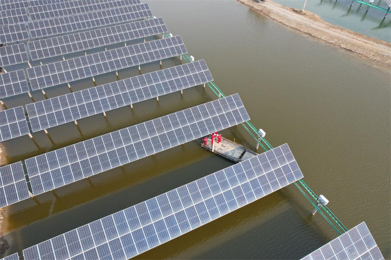 Hebei : la construction photovoltaïque bat son plein sur l'eau à Caofeidian