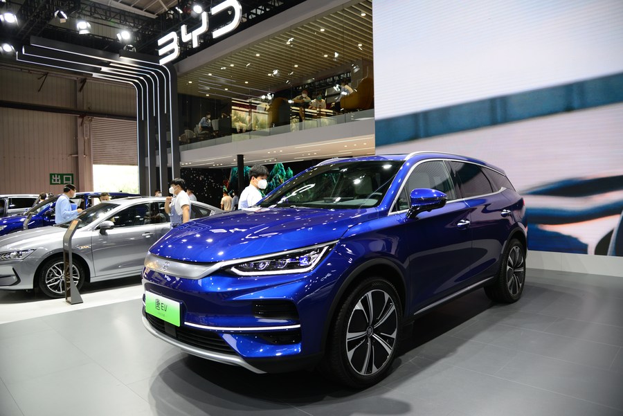 Une voiture à énergie nouvelle BYD présentée au 19e Salon automobile international de Chine (Changchun), à Changchun, capitale de la province chinoise du Jilin (nord-est), le 18 juillet 2022. (Xinhua/Zhang Jian)
