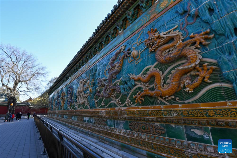 Des éléments festifs sur le thème du dragon vus sur l'Axe central de Beijing