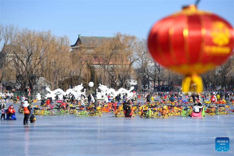 Des éléments festifs sur le thème du dragon vus sur l'Axe central de Beijing