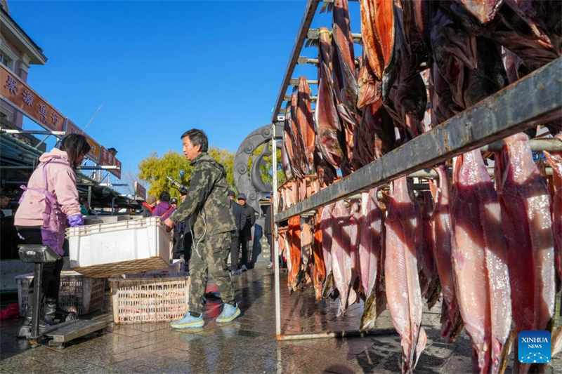 Heilongjiang : le marché aux poissons d'eau douce de Dongji à Fuyuan