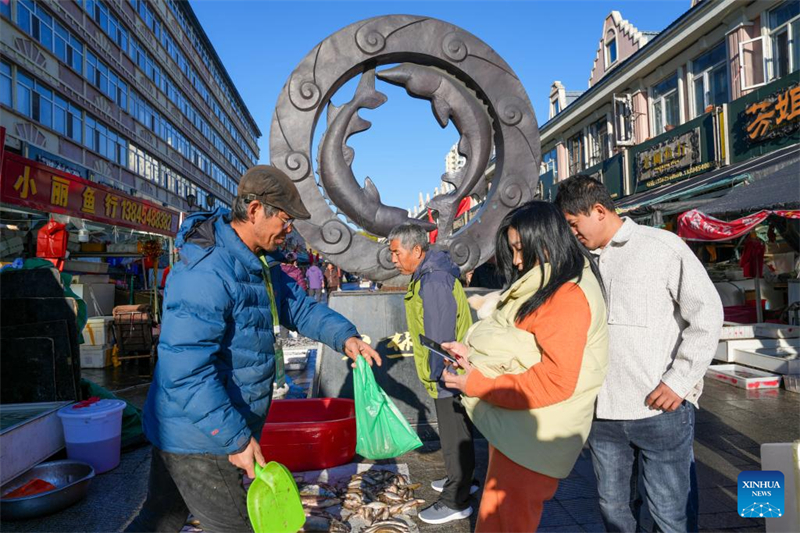 Heilongjiang : le marché aux poissons d'eau douce de Dongji à Fuyuan