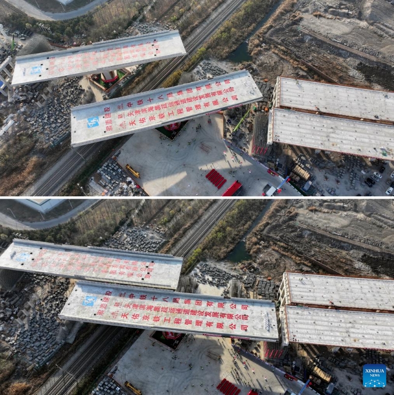 Tianjin : rotation complète réussie des ponts pivotants jumeaux de l'autoroute Xinggang