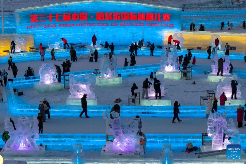 Heilongjiang : les concurrents brillent au 37e Concours international de sculpture sur glace de Harbin