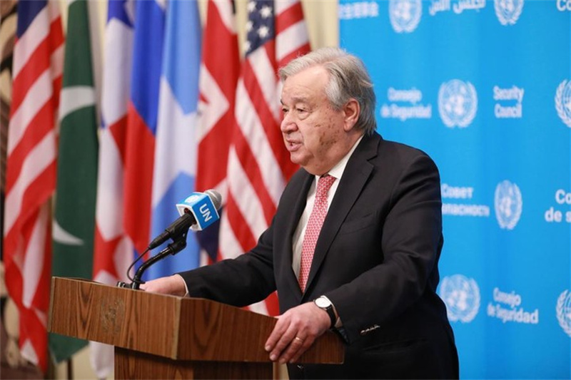Le secrétaire général de l'ONU, Antonio Guterres s'adresse à la presse au siège de l'ONU à New York, le 2 avril 2026. (Xie E/Xinhua)