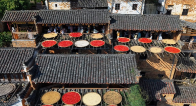 Jiangxi : venez admirer le séchage des récoltes au soleil dans le vieux village à flanc de falaise de Huangling