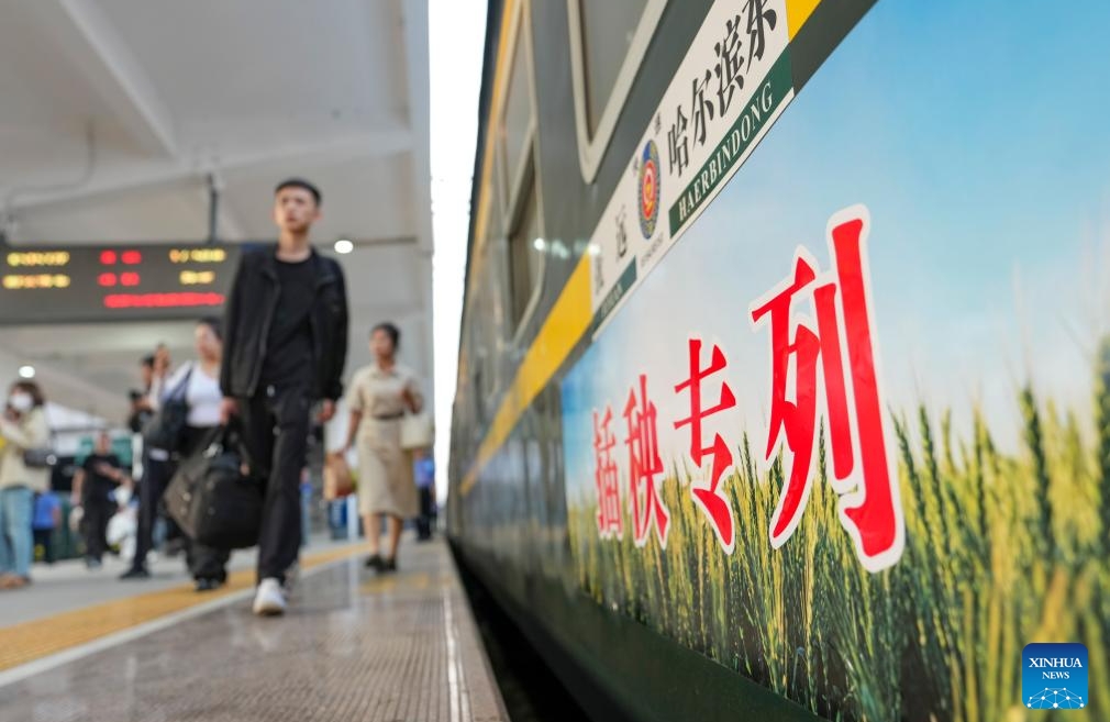 Heilongjiang : un train dédié amène des transplanteurs de riz dans la plaine de Sanjiang