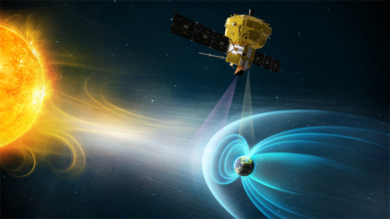 Une illustration du satellite sino-européen SMILE (Solar Wind Magnetosphere Ionosphere Link Explorer) en orbite. (Photo/Agence spatiale européenne)